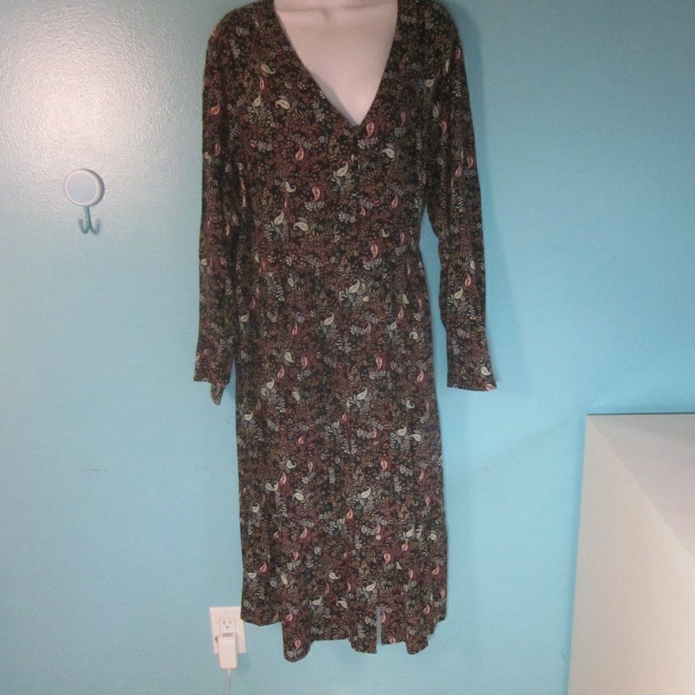 J. Jill Womans Size 2X  Long Sleeve Floral Midi Dress  50" Bust 48" Tall